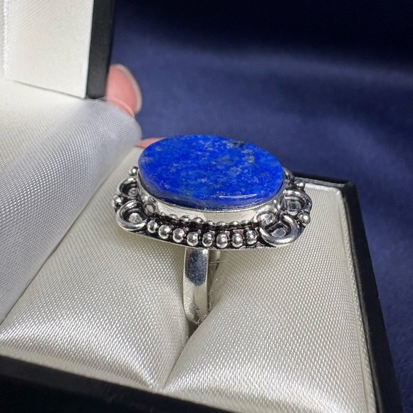 Ring 925 Sterling Silver Lapis Blue Intricate Setting - Picture 3 of 8